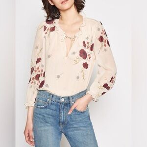 Joie Rafaella Floral Silk Chiffon Top Aged White Sz S